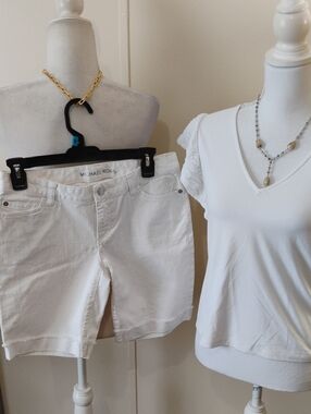 Michael Kors White Denim Bermuda Shorts & Top